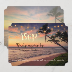 Invitation Mariage sur la plage au coucher du soleil, Palmier