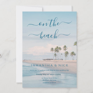 Invitation Mariage sur la plage au palmier Océan Bleu