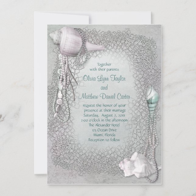 Invitation Mariage sur la plage aux coquillages (Devant)