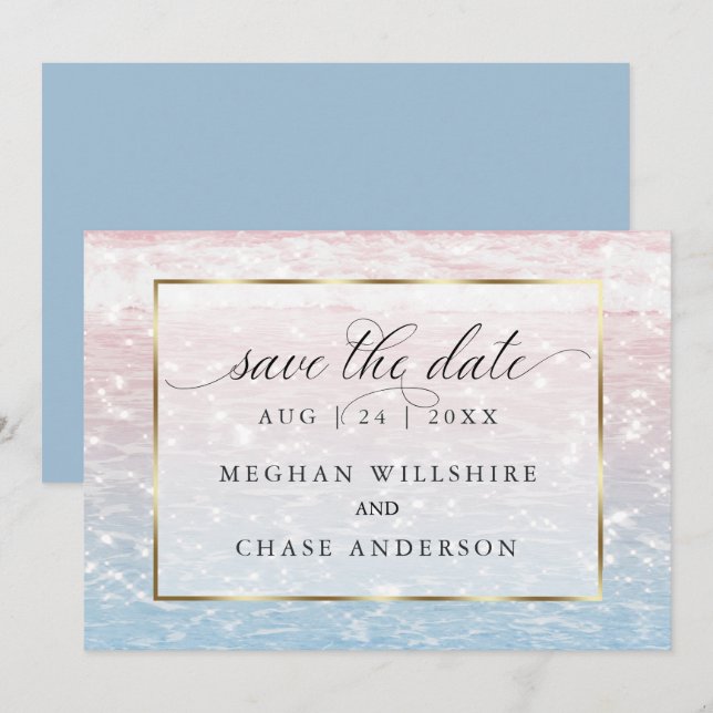 Invitation Mariage sur la plage aux eaux scintillantes rose  (Devant / Derrière)