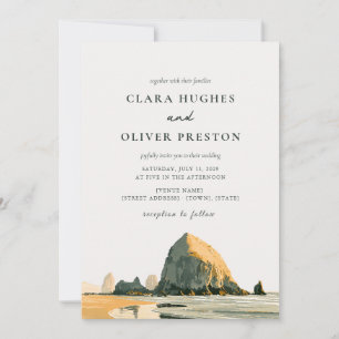 Invitation Mariage sur la plage aux stacks de la côte de l'Or