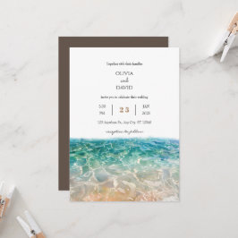 Invitation Mariage sur la plage aux vagues de l'océan tropica