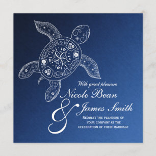 Invitation Mariage sur la plage bleue avec tortue de mer hawa