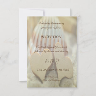 Invitation Mariage sur la Plage, Coquillage, Cœurs en Bois  R
