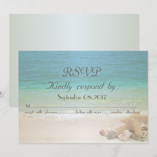 Invitation Mariage sur la Plage Coquillages  RSVP (Devant / Derrière)