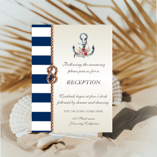 Invitation Mariage sur la Plage Corde Navy,Réception Rayée