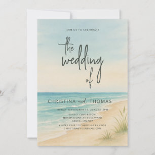 Invitation Mariage sur la plage côtière à l'aquarelle