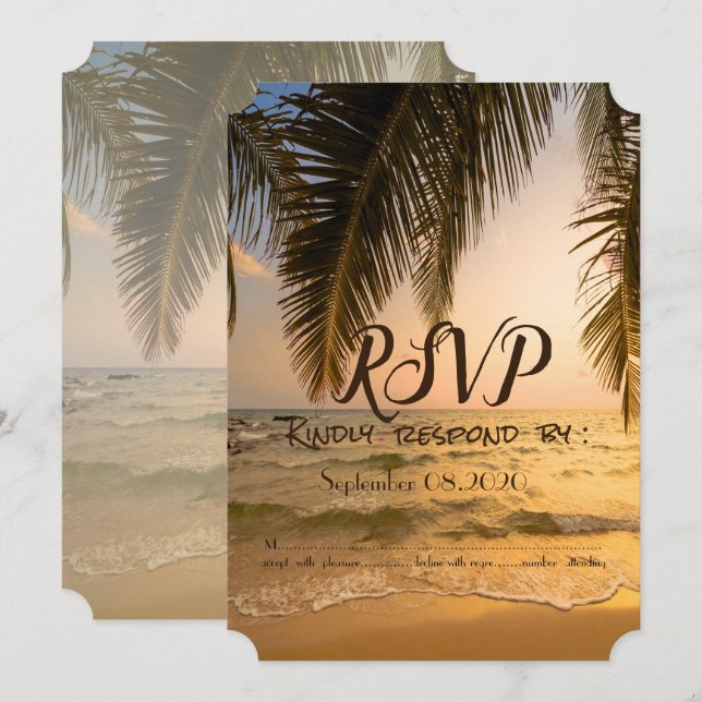 Invitation Mariage sur la plage, coucher de soleil sur les pa (Devant / Derrière)