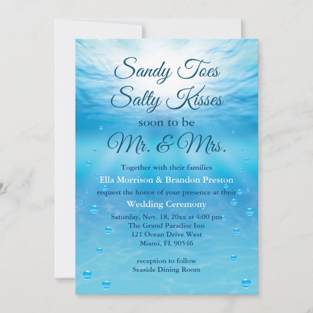 Invitation Mariage sur la plage de Baisers salés de sable sou (Devant)