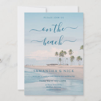 Invitation Mariage sur la plage de palmiers de l'océan bleu