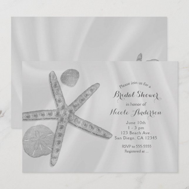 Invitation Mariage sur la plage étoile de mer et coquillages (Devant / Derrière)