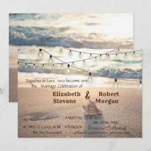 Invitation Mariage sur la plage, Guirlandes de lumières, Sabl