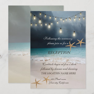 Invitation Mariage sur la plage, lumières de corde des étoile