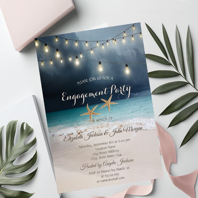 Invitation Mariage sur la Plage, Lumières de Cordes Seastars  (Créateur téléchargé)
