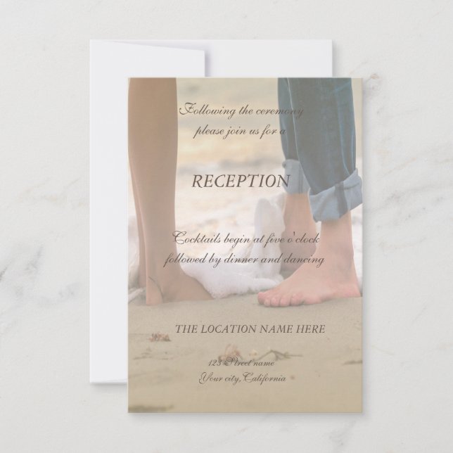 Invitation Mariage  sur  la  plage,réception  des  pieds (Devant)