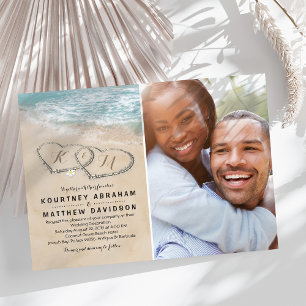Invitation Mariage sur la plage tropicale vintage avec cœur e