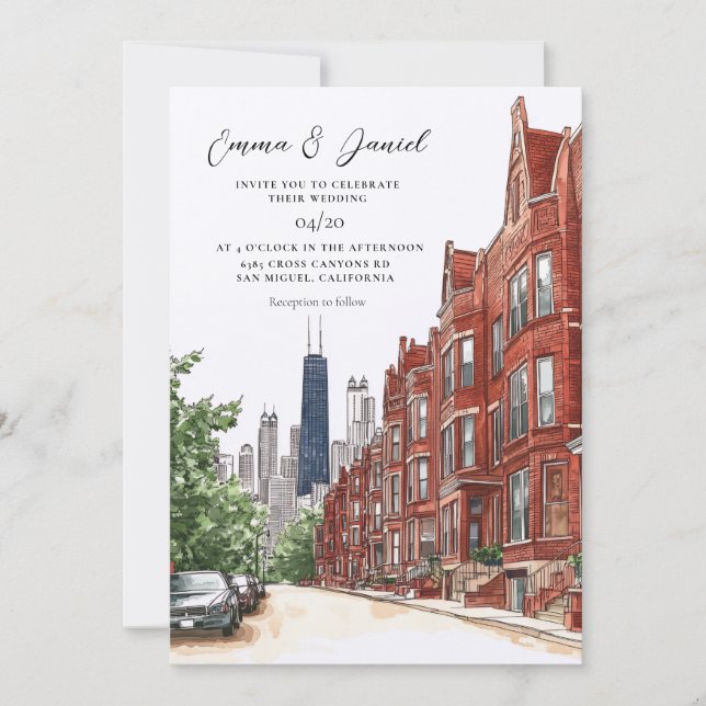 Invitation Mariage sur la skyline de Chicago (Devant)