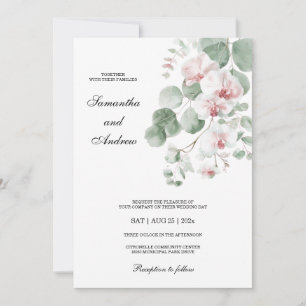 Invitation Mariage sur le thème de l'orchidée Boho rose