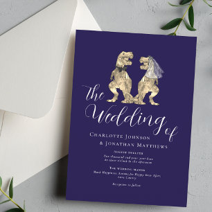 Invitation Mariage sur le thème des dinosaures Bleu marine et