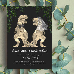 Invitation Mariage sur le thème des dinosaures en noir et bla
