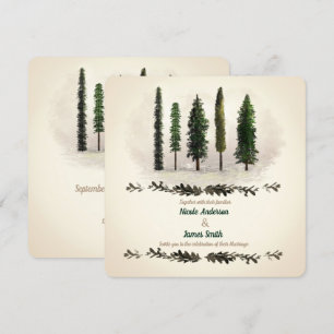 Invitation Mariage sylvatique rustique vert vintage d'arbres