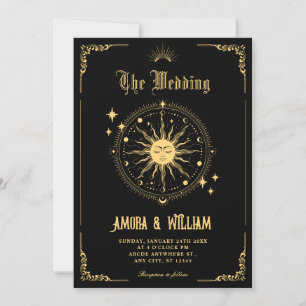 Invitation Mariage symbole d'art bohème Soleil Lune Vintage