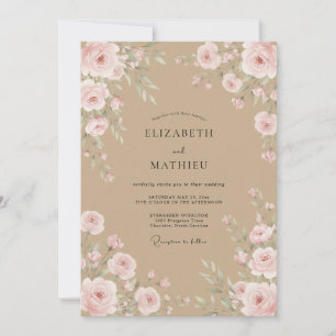 Invitation Mariage Tan Rose Pâle Ranunculus Eucalyptus