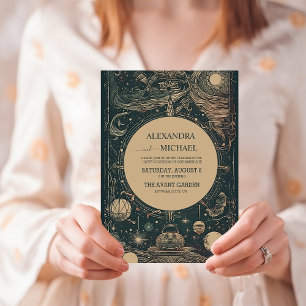 Invitation Mariage Tarot Vert Argent Élégant