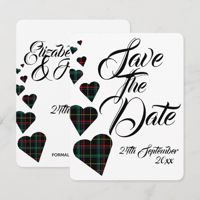 Invitation Mariage Tartan Vert Enregistrer La Date (Devant / Derrière)