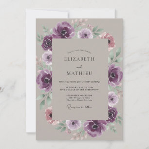Invitation Mariage Taupe Améthyste Ranunculus Eucalyptus Doux