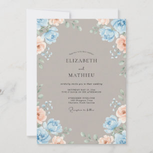 Invitation Mariage Taupe Azur Ranunculus Eucalyptus