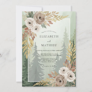 Invitation Mariage Taupe Bois Pin Eucalyptus