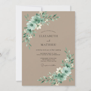 Invitation Mariage Taupe Céladon Pivoine