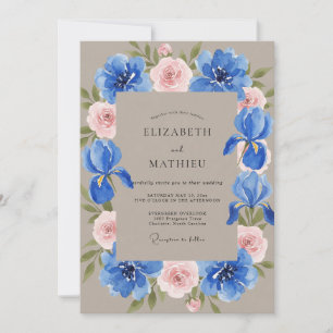 Invitation Mariage Taupe Cobalt Iris Eucalyptus