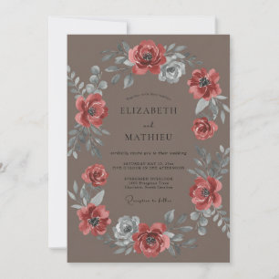 Invitation Mariage Taupe Corail Ranunculus Eucalyptus