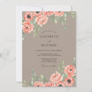 Invitation Mariage Taupe Coral Leaf