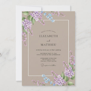 Invitation Mariage Taupe Élégant Lilas