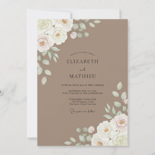 Invitation Mariage Taupe Ivory Cream Ranunculus Eucalyptus