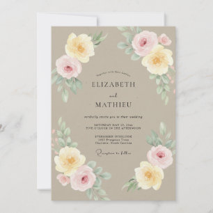 Invitation Mariage Taupe Jaune Pivoine