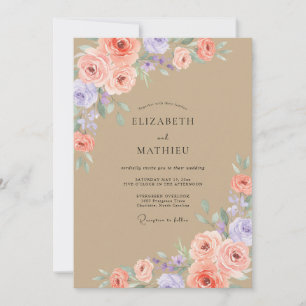 Invitation Mariage Taupe Lilas Pivoine