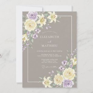 Invitation Mariage Taupe Lilas Rose Chaude