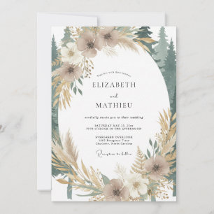 Invitation Mariage Taupe Pampas Bois Eucalyptus