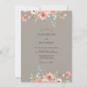 Invitation Mariage Taupe Péché Pivoine