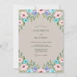Invitation Mariage Taupe Pervenche Pétales