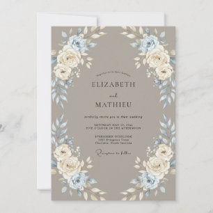 Invitation Mariage Taupe Pervenche Rose