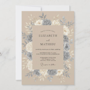 Invitation Mariage Taupe Pivoine Ardoise