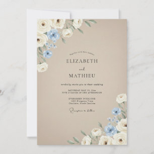 Invitation Mariage Taupe Pivoine Bleuet