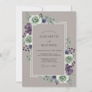 Invitation Mariage Taupe Prune Eucalyptus Succulent