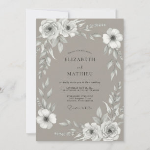 Invitation Mariage Taupe Rose Blanche