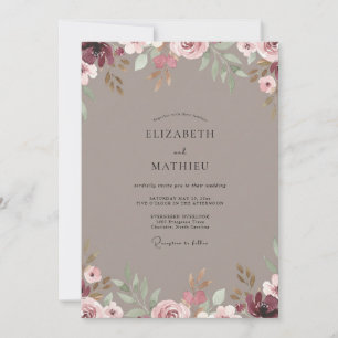 Invitation Mariage Taupe Rose Pâle Pétale